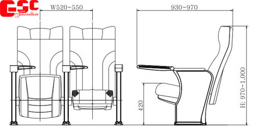 Bản vẽ kỹ thuật ghế hội trường GSC MS-624TB