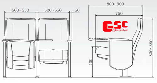 Bản vẽ kỹ thuật ghế hội trường GSC MS-636-1TB