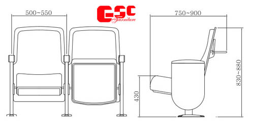Bản vẽ kỹ thuật ghế hội trường GSC MS-636-2BTB