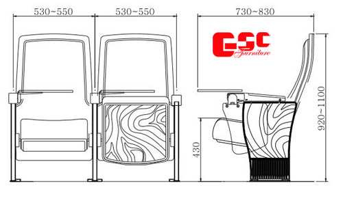Bản vẽ kỹ thuật ghế hội trường GSC MS-702-1TB