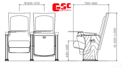 Bản vẽ kỹ thuật ghế hội trường GSC MS-704-1TB