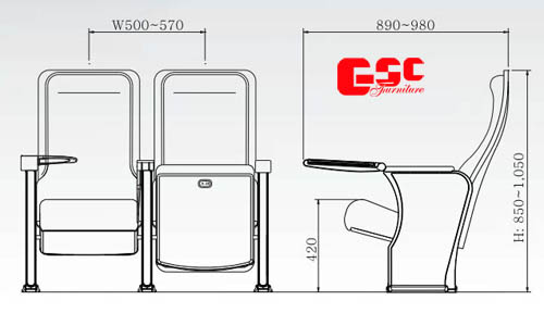 Bản vẽ kỹ thuật ghế hội trường GSC MS-704-2TB