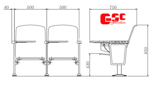 Bản vẽ kỹ thuật ghế hội trường GSC MS-735TB